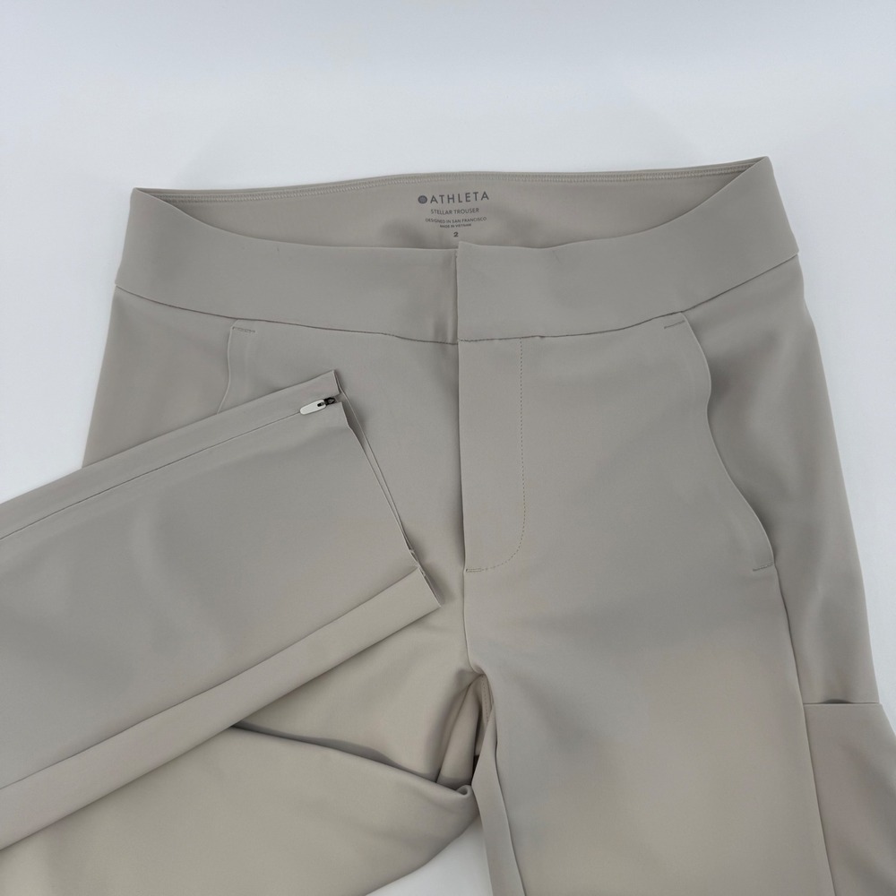 Athleta Stellar Trouser Womens 2 Beige Tan Ankle Zip Stretch Commuter Pants